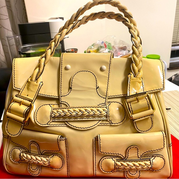 VALENTINO GARAVANI Histoire" Limited Edition Braided Handle Patent Leather  Bag - Picture 8 of 10